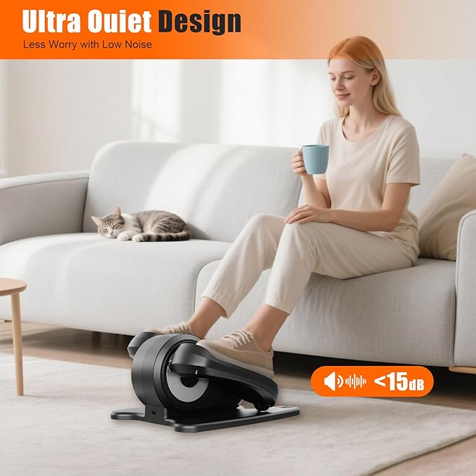 Motorized Under Desk Elliptical Pedal Exerciser – Compact Seated Leg & Foot Trainer with Remote Control – Quiet Electric Exercise Machine for Seniors, Rehab & Office Use