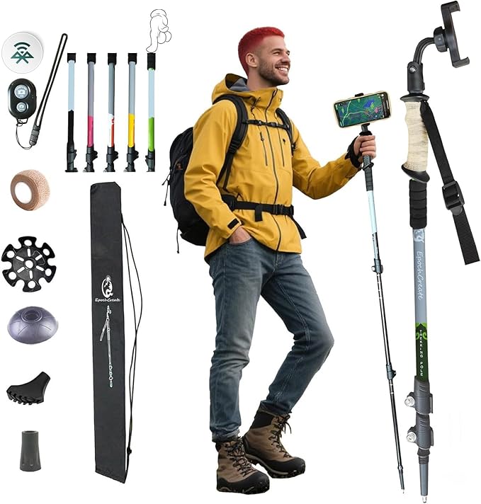 EpochCreate Hiking&Trekking Poles&Selfie Stick-Lightweight,Adjustable Flip Locks,Compact,Aircraft Grade Aluminum Walking Sticks for Hiking,All-Terrain for Seniors,Men & Women