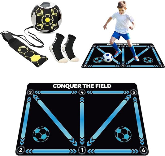 Soccer Training Mat,Football Footstep Training Mat,Agility Improve Ball Control,Quiet and Non-Slip, Includes Adjustable Elastic Rope and Non-Slip Socks, Perfect for Indoor and Outdoor Training