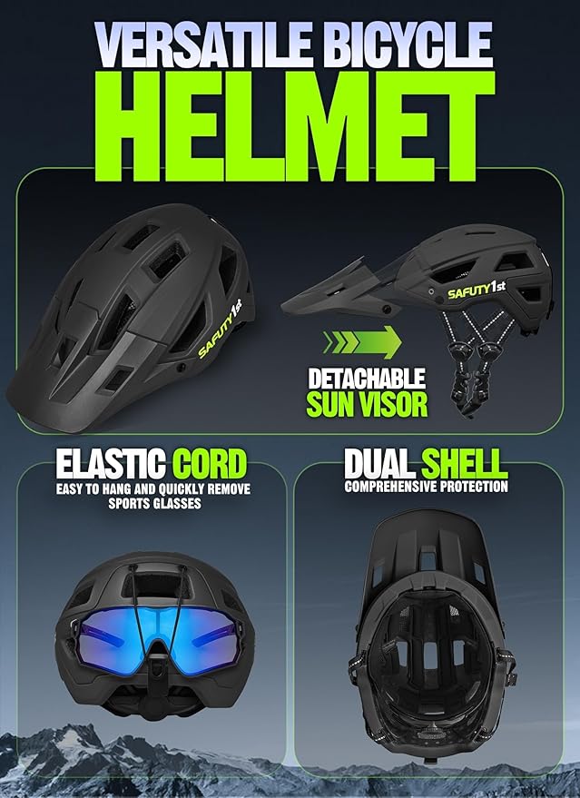 Mountain Bike Helmet for Adults & Youth Lightweight Impact-Resistant with Adjustable Dial & Removable Visor Unisex Helmet for Mountain Biking Bicycle Clcying