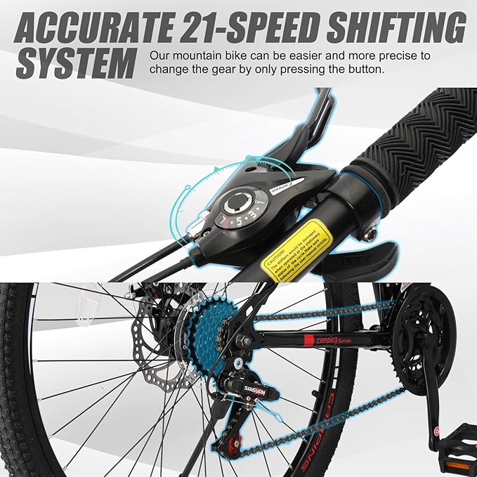 Ktaxon Mountain Bike 24/26/27.5 Inch Men & Women Mountain Bike with 21-Speed Adult Bikes, Double Disc Brake, Suspension Fork and High Carbon Steel Frame