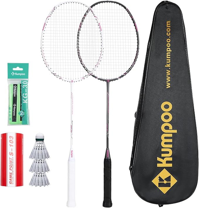 Badminton Racket Carbon Fiber, Badminton Racquet Set with Cover, Badminton Professional Racket Durable for Beginners Outdoor Games Gym