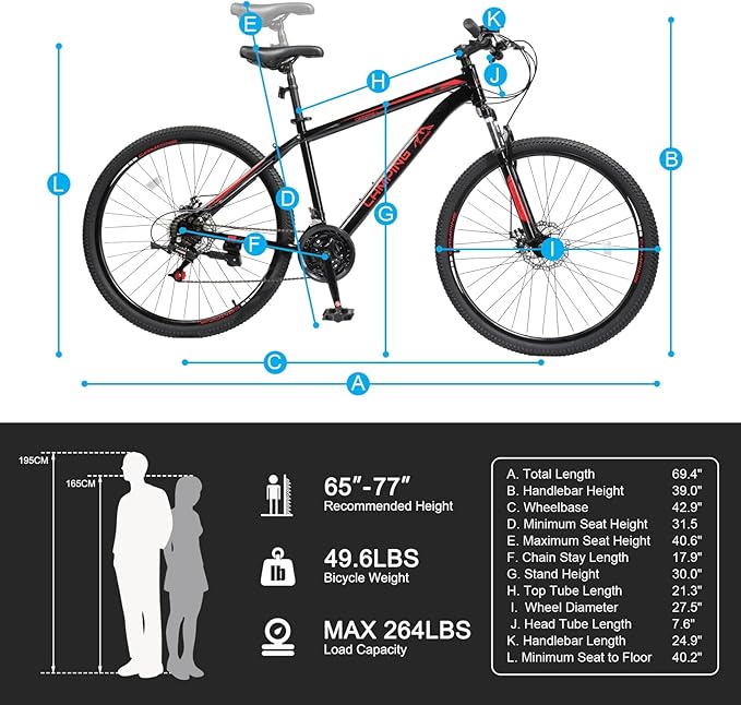 Ktaxon Mountain Bike 24/26/27.5 Inch Men & Women Mountain Bike with 21-Speed Adult Bikes, Double Disc Brake, Suspension Fork and High Carbon Steel Frame