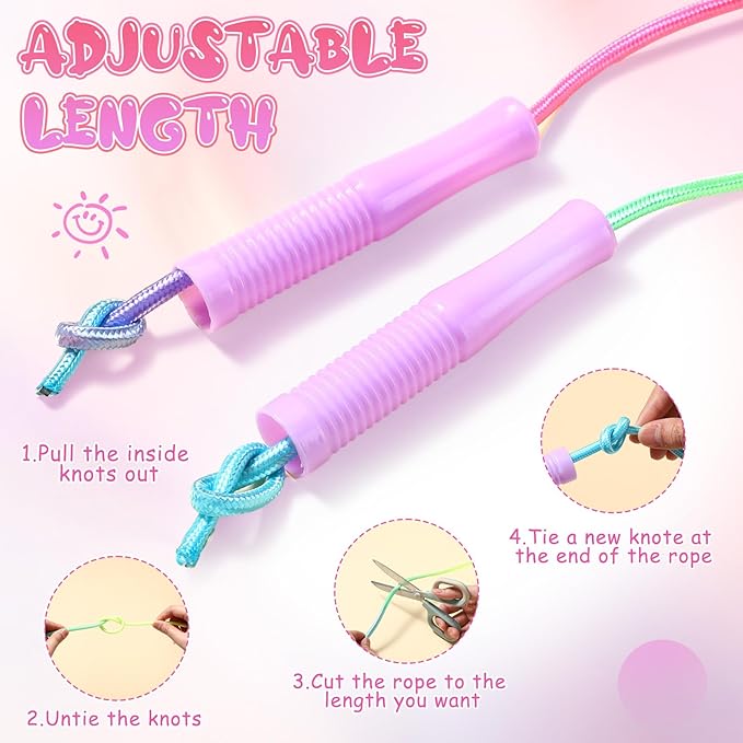 24 pcs Jump Rope Bulk for Kids 7.22 ft Adjustable Gradient Rainbow Color Skipping Rope Outdoor Exercise Fitness Equipment for Back to School Class Playground Activities Set