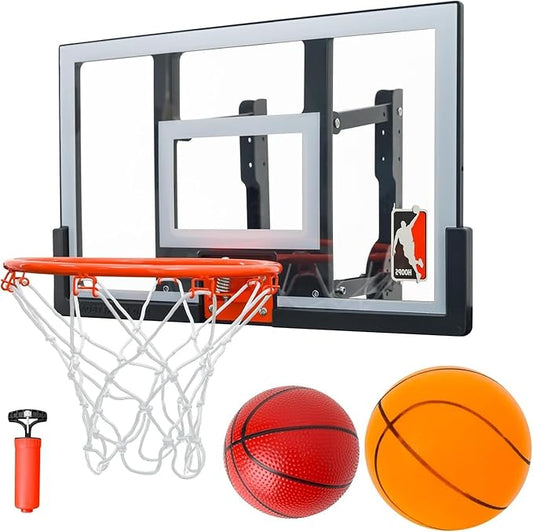 Mini Basketball Hoop Indoor 25 Inch, Adjustable-Height Wall Mounted Hoop, Silent Basketball Backboard&Rim, Indoor Wall Basketball Hoop Shatter-Proof, Mini Hoop 2 Ball
