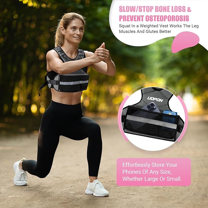 Adjustable Weighted Vest for Women, 6-12 Lbs Rucking Vest with 6 Ironsand Weights, Great Weighted Vest with Plus Pockets & Reflective Strips for Running, Walking, Workout and Strength Training