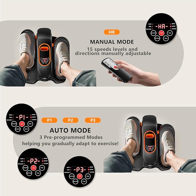 Under Desk Elliptical Exercise Machine, Ellipse Leg Exerciser as Seen on TV with Remote, 15 Adjustable Speed, Portable Leg Exerciser While Sitting for Seniors, Quiet Elliptical Machine for Home Office