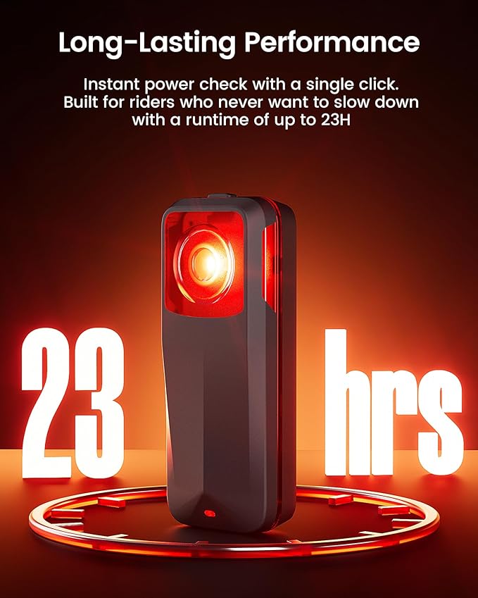 RAVEMEN NT201 Bike Radar Tail Light, 80-Lumen Bright Wide-Angle Bicycle Rear Light with Visual & Audible Alert, Auto Brake Flash, ANT+ Compatible, Power Level Check for Night Urban City Riding