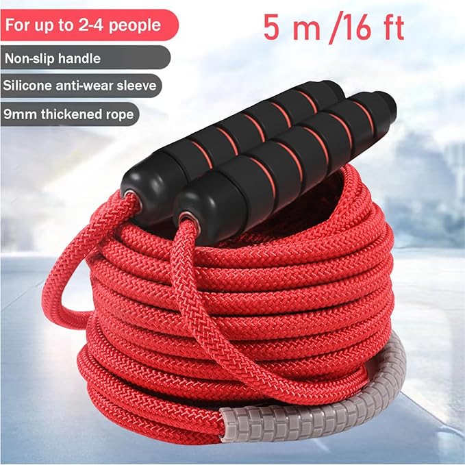 16 FT Long Jump Rope for Kids Adults,Double Dutch Jump Rope,Adjustable Skipping Ropes with High-strength Nylon Braided Rope Core,360°Rotation Not Entangled,Long Enough for 2-4 Jumpers.Red