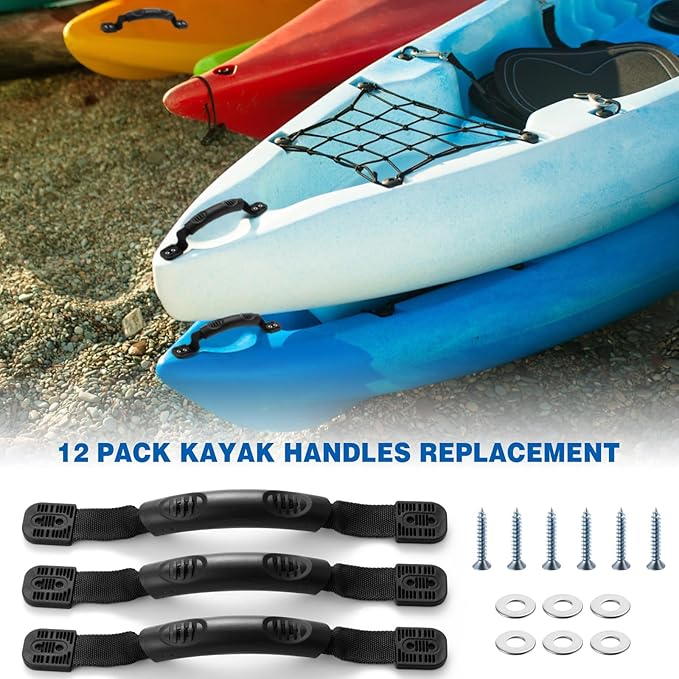 Tallew 12 Pack Kayak Carry Handles Replacement with Washers and Screws Canoe Boat Handles Kayak Parts Accessory Kit for Watercraft Ocean Perception Water Outdoor Sport Suitcase Luggage