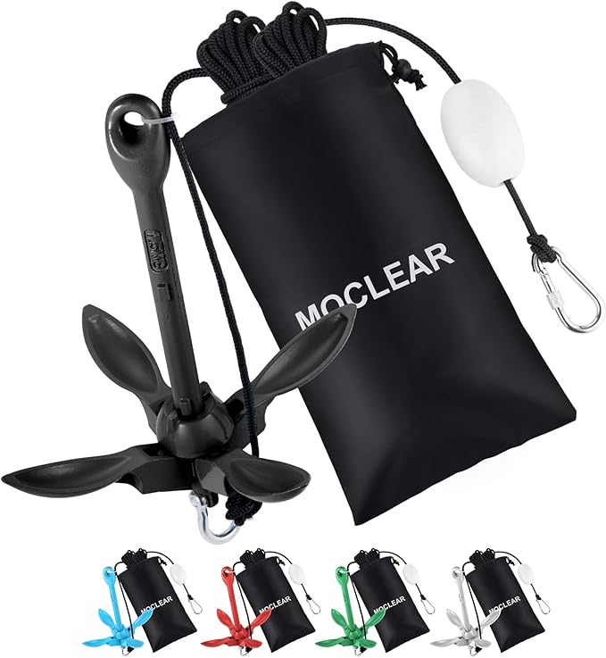 Kayak Anchor Kit, 1.5/3.5 lb Compact Folding Grapnel Anchor for Kayaks, Canoes, SUPs, Jet Skis, Small Boats - Lightweight Portable Marine Boat Anchor with Rust-Resistant Design