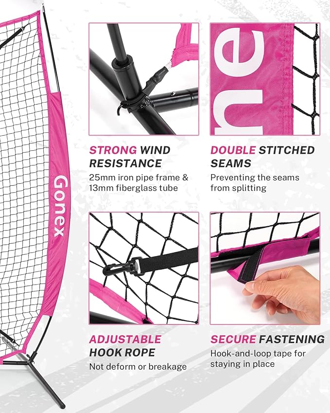 Gonex 7' x 7' Baseball Softball Practice Net Set with Batting Tee for Hitting and Pitching Batting, Practice Training Aid, with Strike Zone, Large Mouth, Bow Frame, Carrying Bag