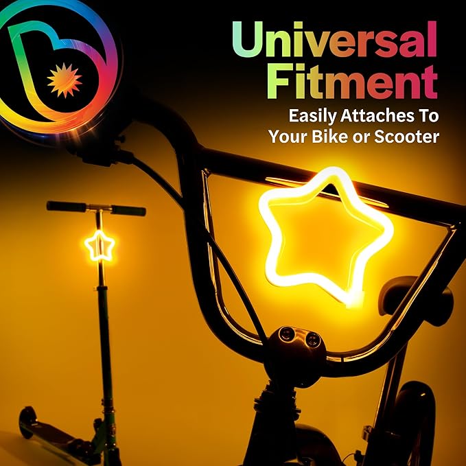 Brightz BadgeBrightz Star Shaped LED Bike Light - Cute Bike Accessories for Girls, Boys & Adults - Cool Accessory for Bikes & Scooters - Easily Attaches to Frame or Handlebar - 4.75-inch