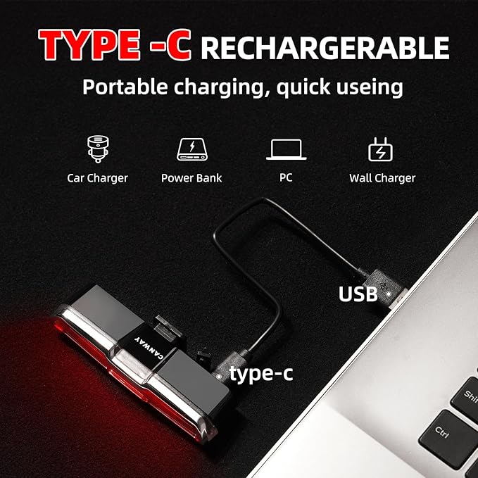 Canway Bicycle Rear Light Red/Blue, Bike Tail Light Rechargeable 168 Lumens Bike Tail Light Battery USB C 500mah Turn Signals 5 Modes Waterproof Safety for Road Mountain Night Riding