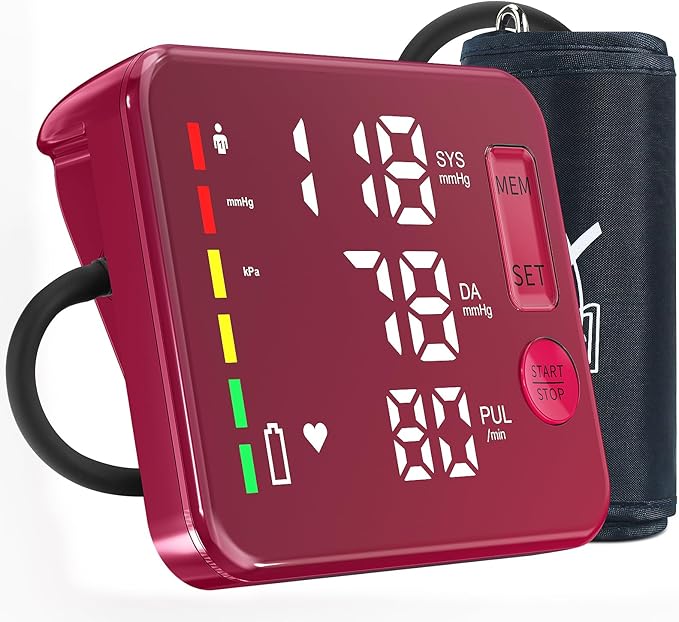 Blood Pressure Monitor Rechargeable Upper Arm Blood Pressure Monitors for Home Use Large Screen Bp Machine with 8.7"-16.5" Bp Cuff, 2x120 Memory, Voice Broadcast Bp Monitor(Red)