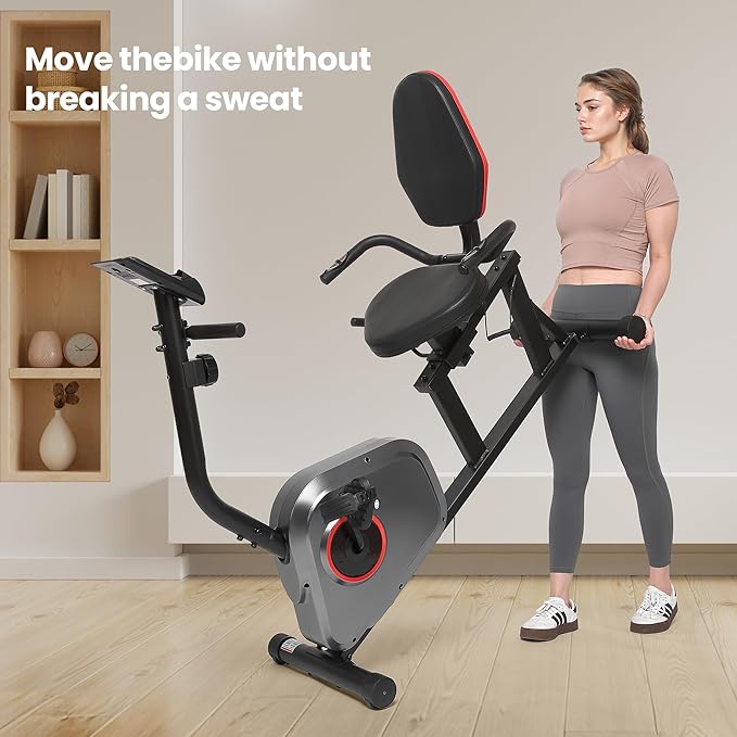 Recumbent Exercise Bike Stationary Bike Exercise Bikes for Home with 8 Levels Magnetic Resistance 300 LBS Weight Capacity LCD Monitor Heart Rate Handle and Device Holder