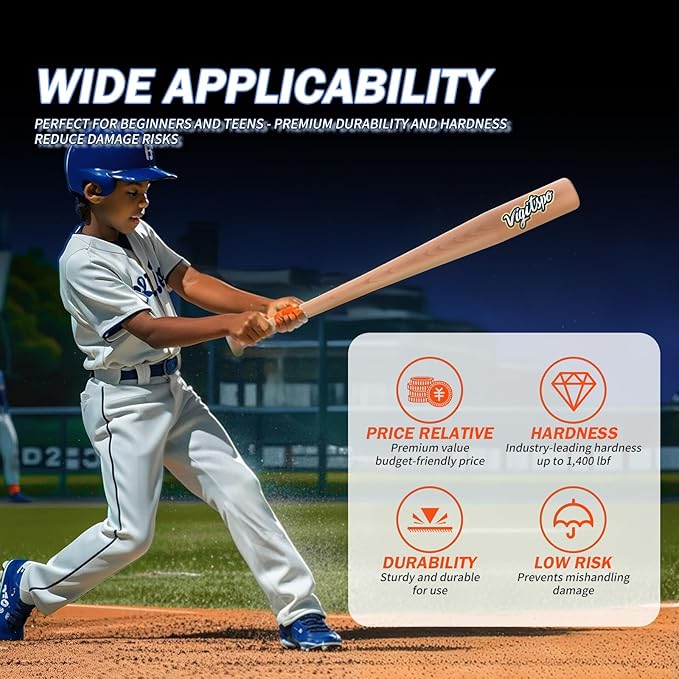 Vigitspo Wood Baseball Bat for Teens & Beginners, 21-34 inch Youth Solid Wood Bat for Training and Games, High-Density Hardwood with High Impact Resistance & Durability