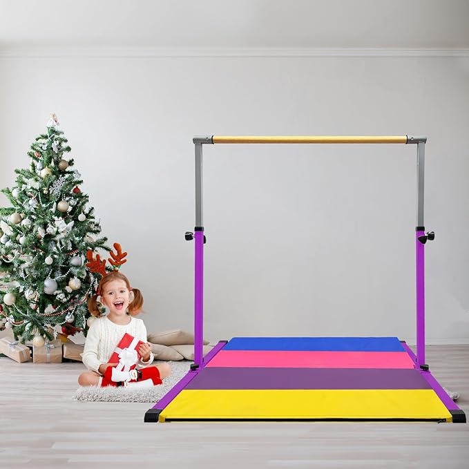 XDEMODA The Latest Model Gymnastics Bar for Kids Ages 3-15 for Home, Anti-Slip, Easy to Assemble, 35” to 55” Adjustable Height Gymnastic Horizontal Bars Equipment