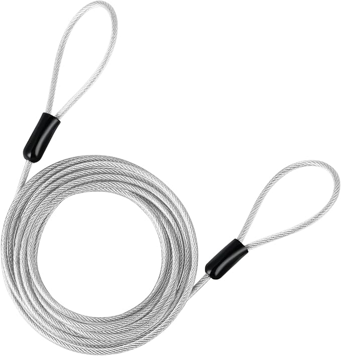 DELSWIN Security Steel Cable with Loops - 3mm (1/8 inch) Thick 15FT Heavy Duty Safety Wire Bike Lock Cable Vinyl Coated Braided Cable for Luggage,Ropes of Metal