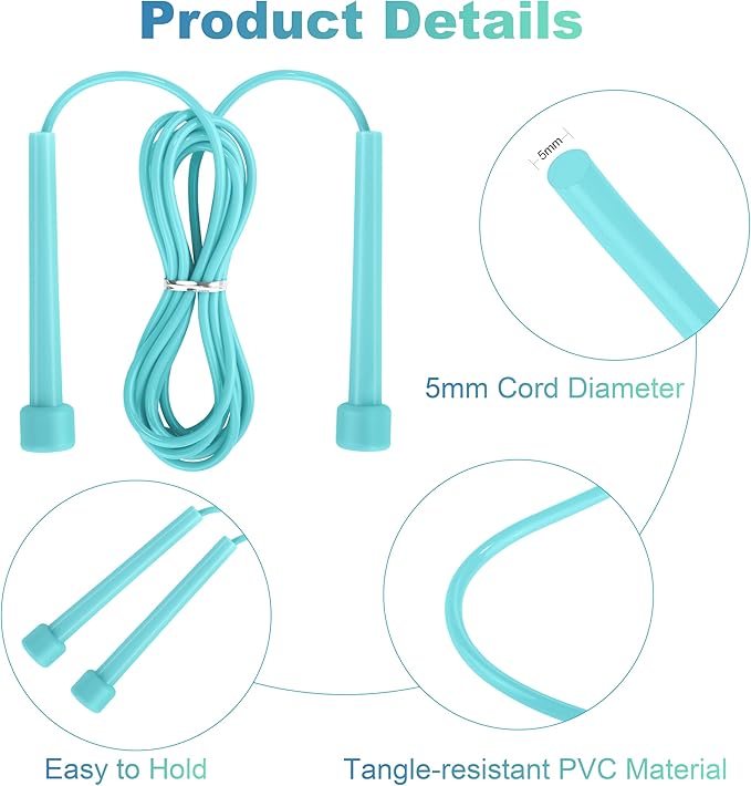 Aodaer PVC Skipping Rope Adjustable Jump Rope for Kids Multicolor Jump Rope Bulk with Plastic Handles Lightweight for Outdoor Fitness Exercise and Weight Loss, Training and Racing