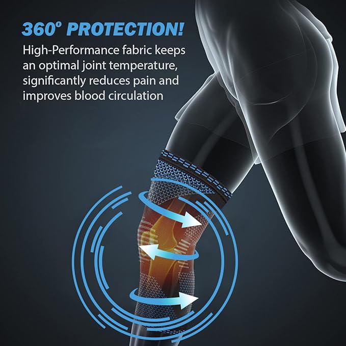 POWERLIX Knee Compression Sleeve - Best Knee Brace for Knee Pain for Men & Women – Knee Support for Running, Basketball, Volleyball, Weightlifting, Gym, Workout, Sports - (Light Blue M)
