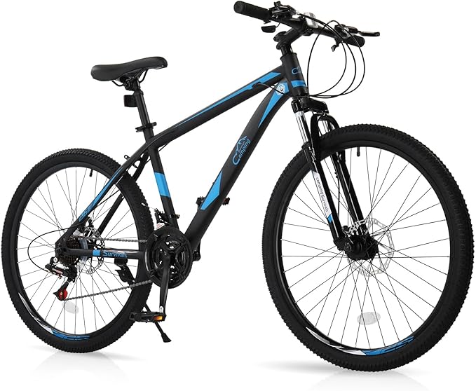 26/27.5" Mountain Bike 21 Speed Bikes for Adults, Men & Women Mountain Bike with High Carbon Steel Frame, All-Terrain Tires, Double Disc Brake and Suspension Fork