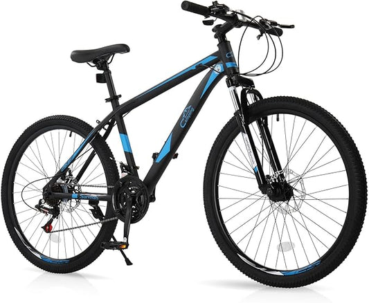 Ktaxon Mountain Bike 24/26/27.5 Inch Men & Women Mountain Bike with 21-Speed Adult Bikes, Double Disc Brake, Suspension Fork and High Carbon Steel Frame
