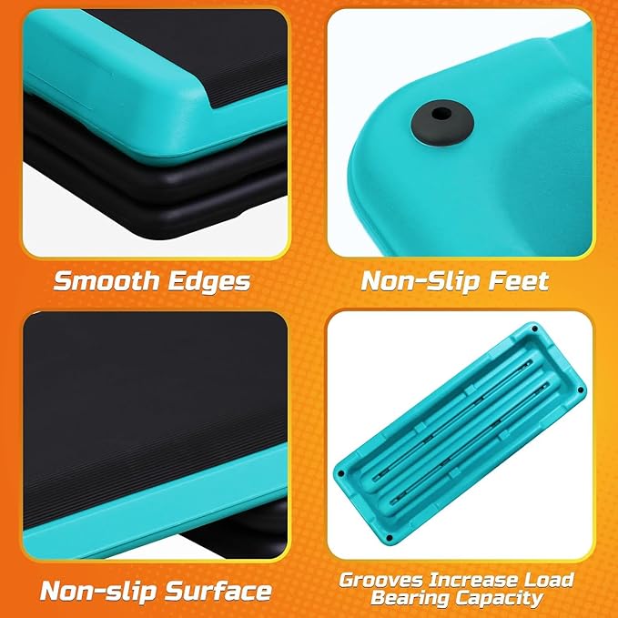 ZENY 43'' Exercise Aerobic Step Platform, Adjustable Fitness Stepper with 4 Stackable Risers, Aerobics Stepper Workout Stepper for Home Gym Cardio Strength & Training