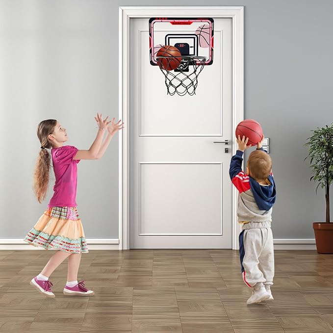 Mini Basketball Hoops - Indoor Over The Door Mini Hoop with Scoreboard & Ball Sets, Perfect Game Accessory for Teens and Adults Bedroom + Office, Basketball Hoop Toys for 8 9 10 11 12 Boys Girls