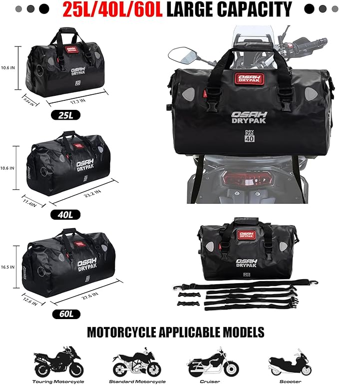 Waterproof Duffel& Luggage Bag - Motorcycle Dry Bag Tail Saddle Bags with Roll Top Closure,Large Storage Space,for Camping, Kayaking, Fishing & Traveling(MudBrown, 25L)