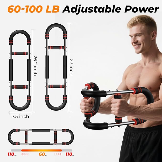 Twister Arm Trainer - Adjustable Resistance 60-100lb for Chest & Arm Workout, Portable Upper Body Strength Training Bar for Home & Gym, Detachable Power Twister Exercise Equipment