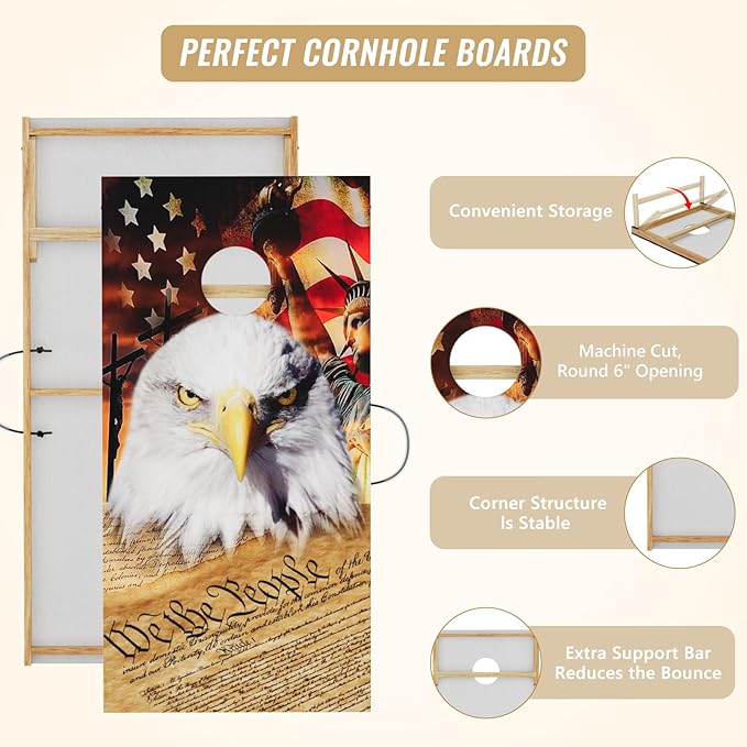 Cornhole Board Set,Corn Hole Games for Adults Outdoor,2X4FT Solid Wood Regulation Cornhole Boards with 8 Cornhole Beans Bags & Carry Case