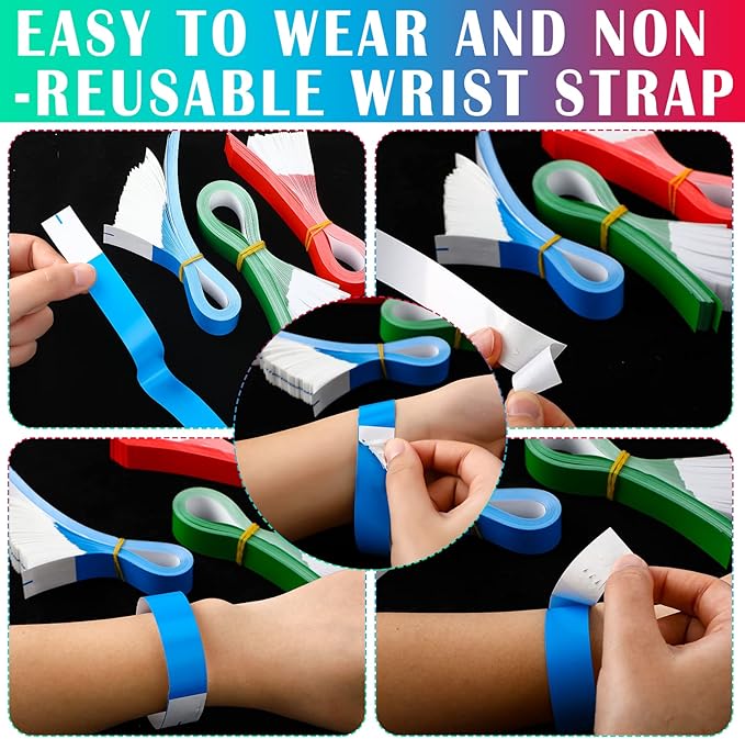 Tudomro 2400 Pack Neon Paper Wristbands Bulk - Waterproof, Lightweight, Adhesive - Concert, Events, Party for Hand Wrist Arm Identification(Red, Green, Blue)