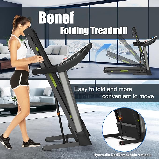 3.5HP Folding Treadmill for Home Use - 330 lb Weight Capacity, 17" Wide Belt, 7.5 MPH Speed, Quiet Motor, LED Display, Heart Rate Monitor - Perfect for Compact Spaces