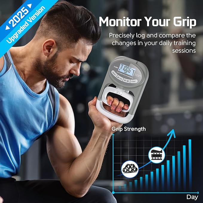 Grip Strength Tester Hand Dynamometer - Grip Strength Trainer Electronic Hand Gripper Strengthener Wrist Exerciser Meter Digital Training Gauge 265 Lbs / 120 Kgs for Sport School Home Use