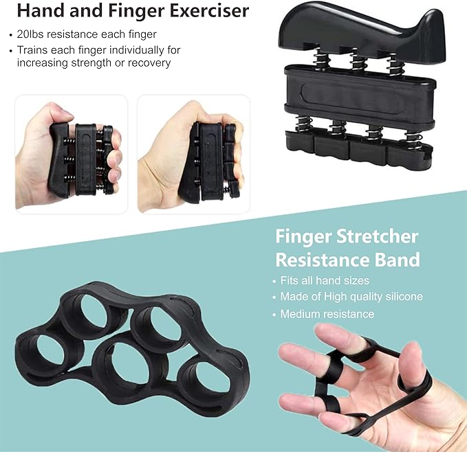 7 PCS Grip Strength Trainer Kit, Hand Gripper Strengthener, Forearm Strengthener, Finger Strengthener, Finger Exerciser, Massage ball, Forearm Workout Ring for Muscle Building and Injury Recover