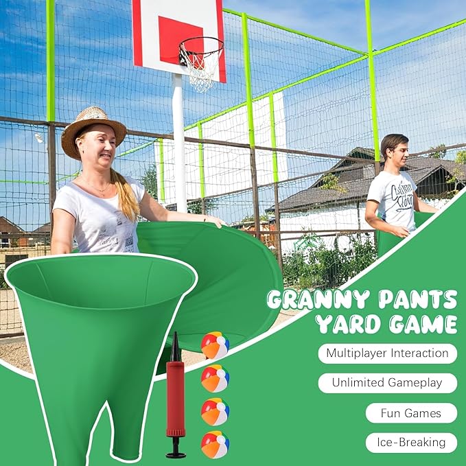 Granny Pants Yard Game Sets, 2025 New Outdoor Party Granny Pants with 4 Bouncy Balls and 1 Pump for Family Reunion Games, Backyard Gatherings & Team Games