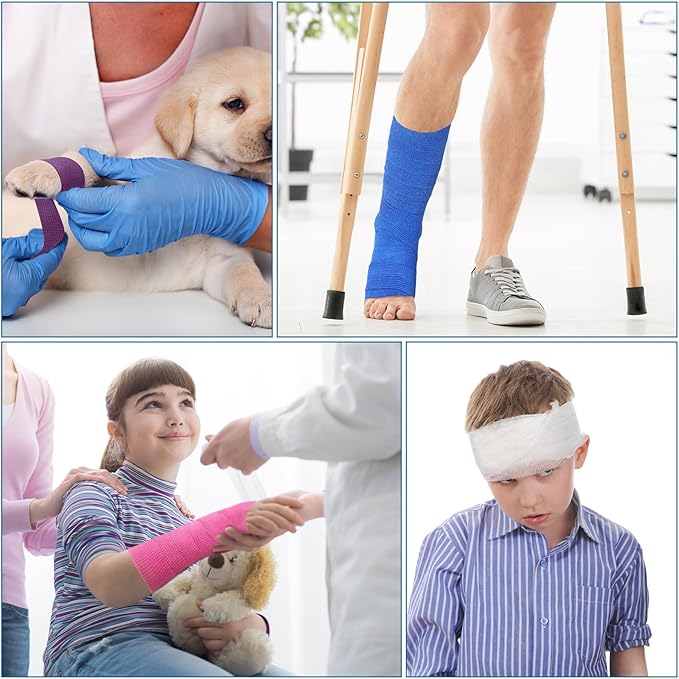 Treela 48 Pack Self Adhesive Wrap Bandage Bulk, 2 Inches X 5 Yards Self Adherent Cohesive Bandage Elastic Athletic Tape Breathable Wound Tape for Stretch Athletic Sports Wrist Ankle(12 Colors)