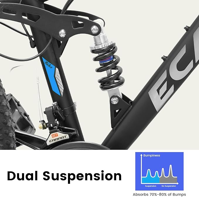 Ecarpat 24/26/27.5 Inch Mountain Bike, Dual/Front Suspension Mens Mountain Bike with 21 Speeds High-Carbon Steel Frame and Disc/V Brakes, Adult Sport Bicycle for Trail Snow Commuter City Road