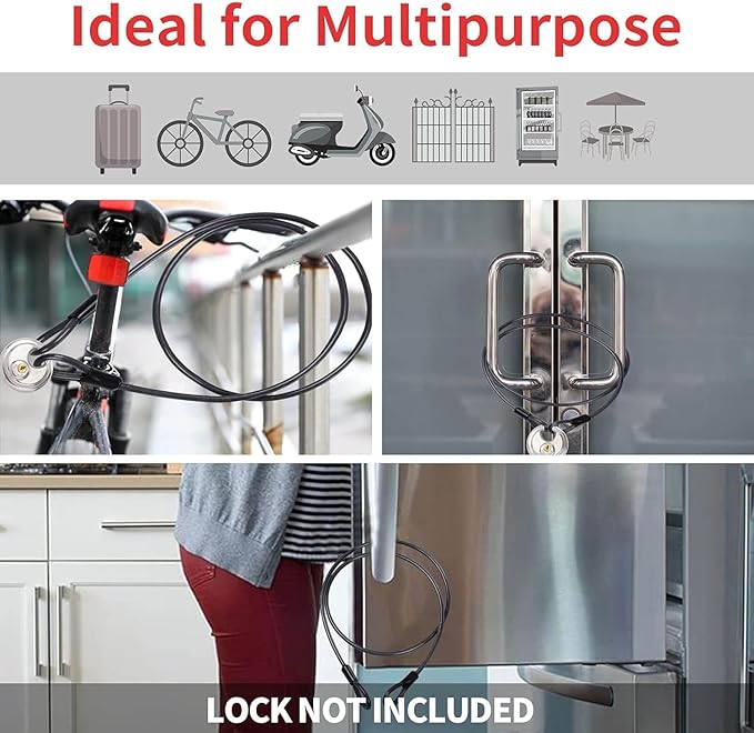 DELSWIN Security Steel Cable with Loops - 12mm (1/2 inch) Thick 4FT Heavy Duty Bike Lock Cable Vinyl Coated Braided Cables for U-Lock and Padlock