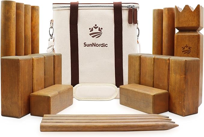Kubb Yard Game Set, Garden Rubber Wood Outdoor Tossing Game with Canvas Carry Bag, Giant Viking Outdoor Chess Game for Kids, Adults & Backyard Lawn