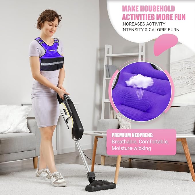 Adjustable Weighted Vest for Women, 6-12 Lbs Rucking Vest with 6 Ironsand Weights, Great Weighted Vest with Plus Pockets & Reflective Strips for Running, Walking, Workout and Strength Training