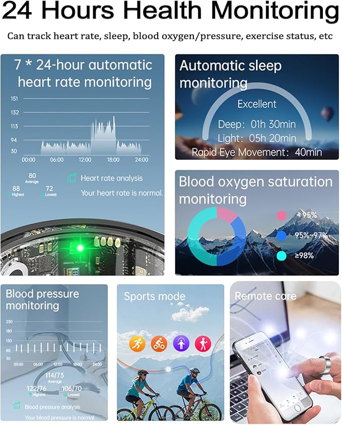 2025 Upgraded Smart Ring Health Tracker for Women Men, IP68 Waterproof Fitness Ring with Sleep Tracker/Step Tracker/Heart Rate/Blood Oxygen/Distance/Calories, No Subscription, Charging Case