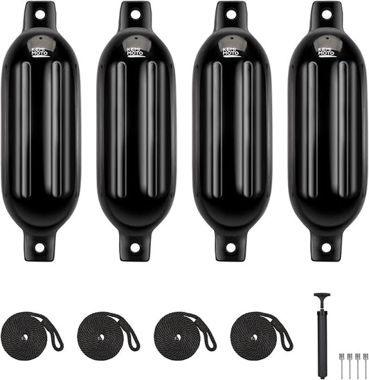 KEMIMOTO Boat Fenders Boat Bumpers for 15-35ft Boat, 4 Pack Inflatable Boat Fenders Bumpers with 4 Ropes, Boat Bumpers for Docking, Fit for Pontoon Boat Bass Boat and Jon Boat