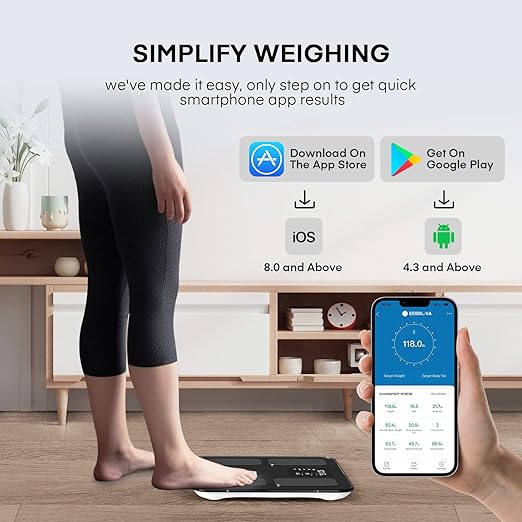 EEBBL Smart Scale for Body Weight, Digital Bathroom Scale BMI Weighing Bluetooth Body Fat Scale, Body Composition Monitor Health Analyzer with Smartphone App, Buletooth 5.0 400 lbs - Black