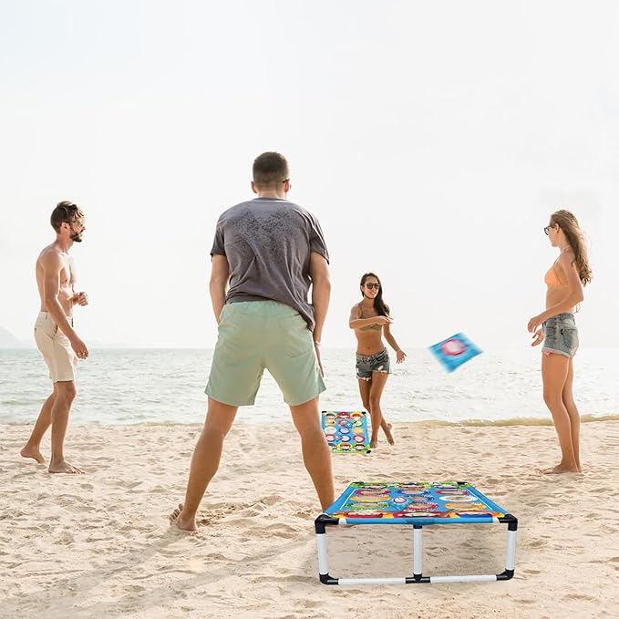 Portable Cornhole Set PVC Framed Corn Holes Outdoor Game Set with 2 Cornhole Boards, 8 Cornhole Bean Bags and Carrying Case, Camping Games Indoor Outdoor for Kids and Adults, Travel Camping Accessory