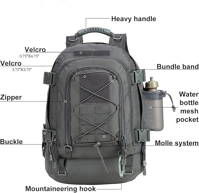 Expandable 40-64L Military Tactical Backpack 3 Day Bag Hiking Gym Sport Camping