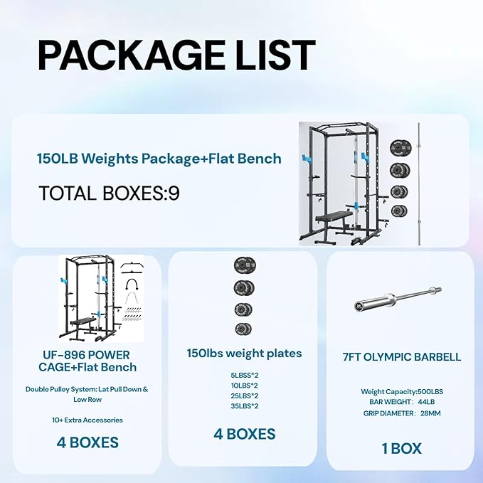 Power Cage, Multi-Functional Power Rack with J-Hooks, Dip Handles, Landmine Attachment and Optional Cable Pulley System for Home Gym
