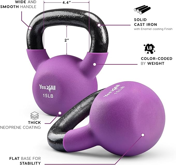 Yes4All Kettlebells 5lbs-65lbs & Kettlebell Sets Adjustable Weights, Kettlebell for Weight Training, Home Workout Equipment with Secure Grip for High Rep, Exercise Equipment