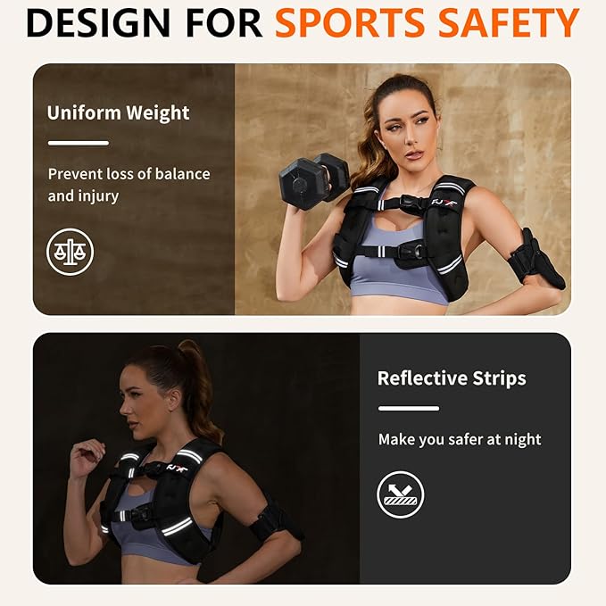 FUFF Weighted vest woman - 5lb/10lb/12lb/15lb/20lb/25lb/30lb Weights with Reflective Stripe, Weighted Vest for Men Women Strength Training Running Walking Jogging